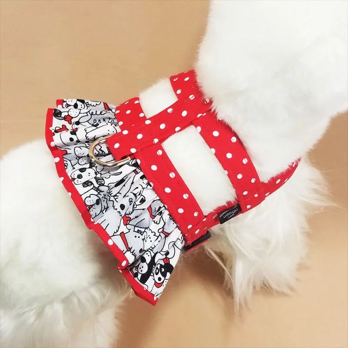 Puppies Red Polka Dot Ruffle Dog Harness