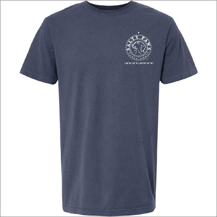 Introducing our custom-branded, Navy color Salty Paws™ ®logo tees – the perfect apparel for anyone who loves being by the water and adores dogs! Each shirt features our iconic nautical compass design, complete with the coordinates of our flagship store. Crafted for comfort and style, these versatile tees are ideal for beach outings, boat trips, or casual wear. Show off your love for the ocean and man's best friend with a Salty Paws tee – a must-have for every water and dog enthusiast!