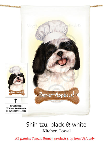 Shih Tzu Black and White Flour Sack Kitchen Towel