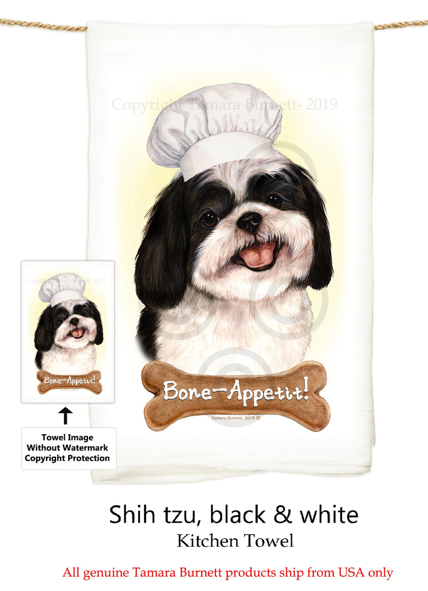 Shih Tzu Black and White Flour Sack Kitchen Towel