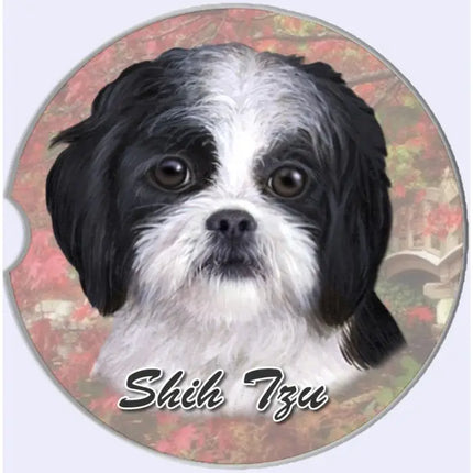 Shih Tzu, Black & White Puppy Cut Car Coaster