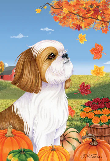 Shih Tzu, Brown & White (Fall) Garden Flag