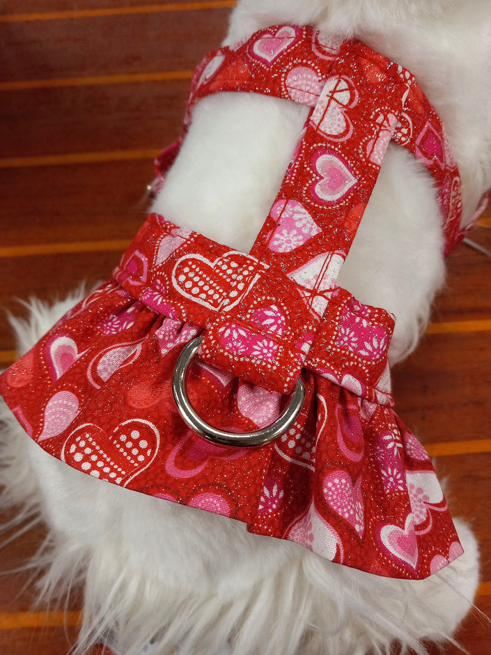 Sparkly Hearts Ruffle Dog Harness