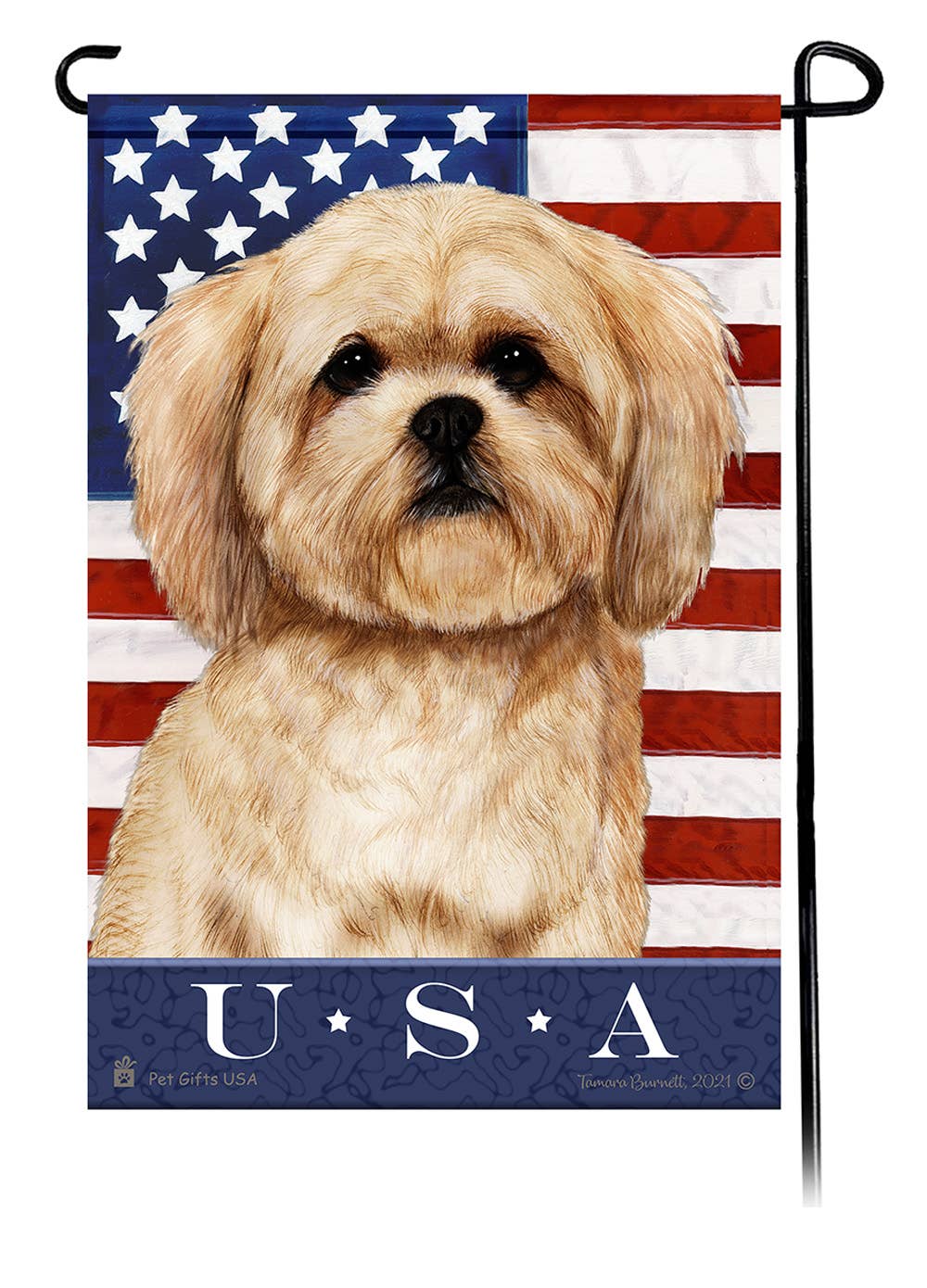 This Lhasa Apso Cream USA American Garden Flag is a testament to the beauty of your favorite breed and the American Flag.