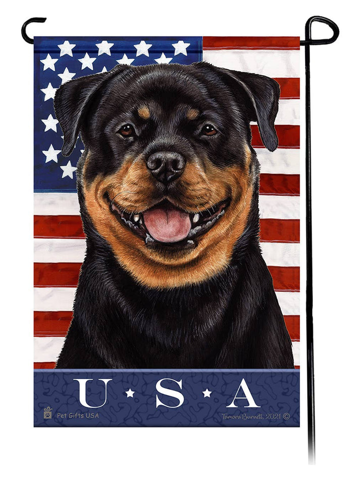 This Rottweiler USA American Garden Flag is a testament to the beauty of your favorite breed and the American Flag.