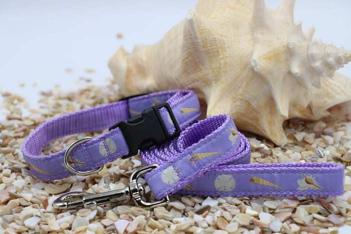 Lilac Seashells Side Release Buckle Clip Dog Collar