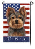 This Yorkie Adult Natural Coat USA American Garden Flag is a testament to the beauty of your favorite breed and the American Flag