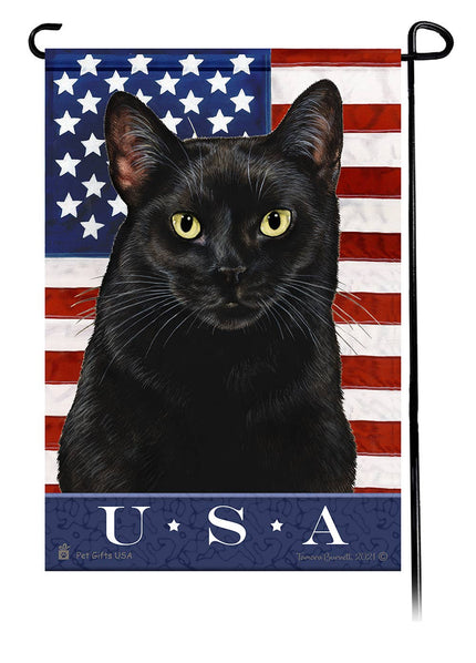 This Black Cat USA American Garden Flag is a testament to the beauty of your favorite breed and the American Flag.