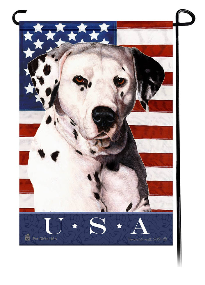 This Dalmatian USA American Garden Flag is a testament to the beauty of your favorite breed and the American Flag.