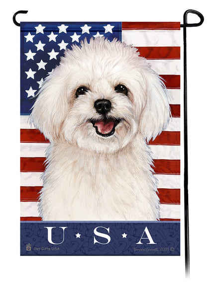 This Maltipoo USA American Garden Flag is a testament to the beauty of your favorite breed and the American Flag.