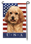 This Cockapoo Blonde USA American Garden Flag is a testament to the beauty of your favorite breed and the American Flag.