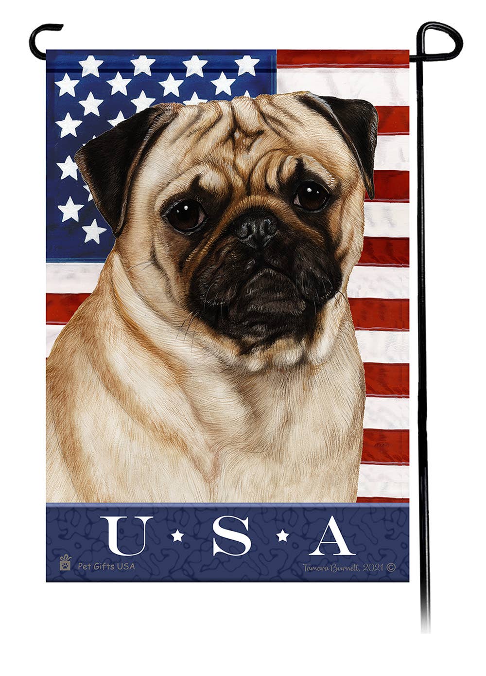 This Pug Fawn USA American Garden Flag is a testament to the beauty of your favorite breed and the American Flag.