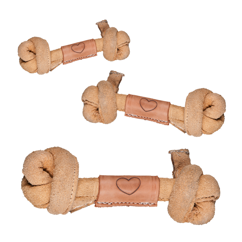 Huggle-Hide Natural Leather Knotted Bone Dog Toy