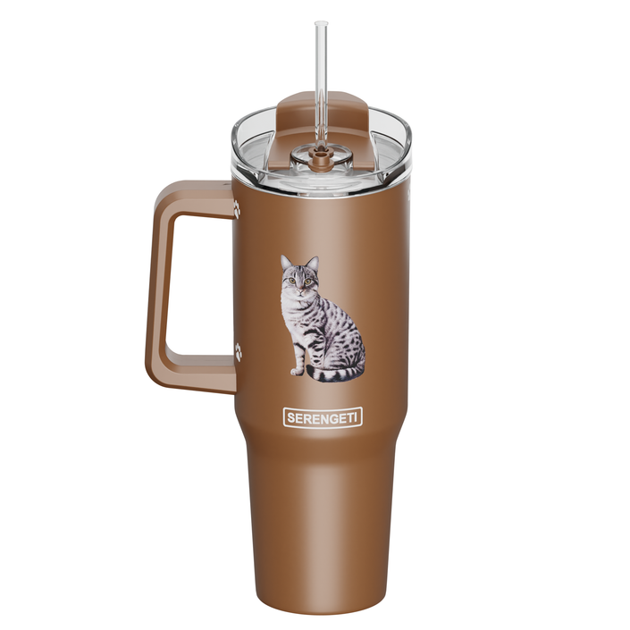 Silver Tabby Cat 40 oz Tumbler with Handle and Straw Lid