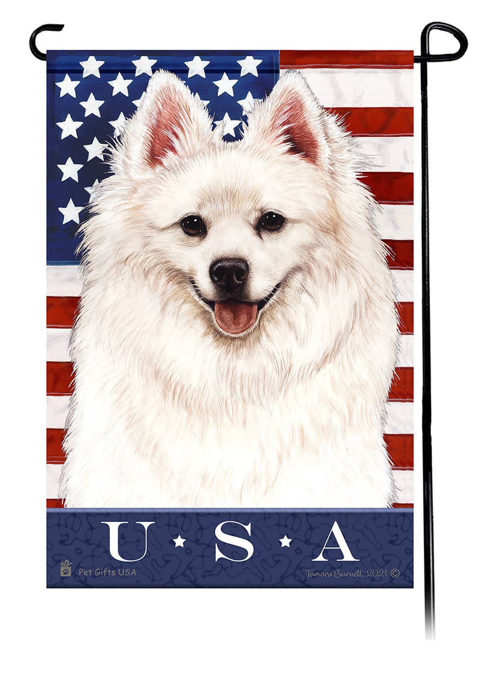 This American Eskimo USA American Garden Flag is a testament to the beauty of your favorite breed and the American Flag
