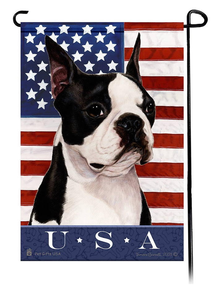 This Boston Terrier USA American Garden Flag is a testament to the beauty of your favorite breed and the American Flag.