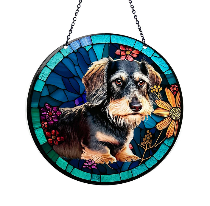 Wire Haired Dachshund Suncatcher with Chain