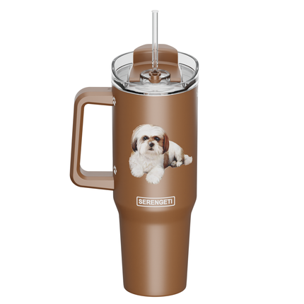 Shih Tzu, tan 40 oz Tumbler with Handle and Straw Lid