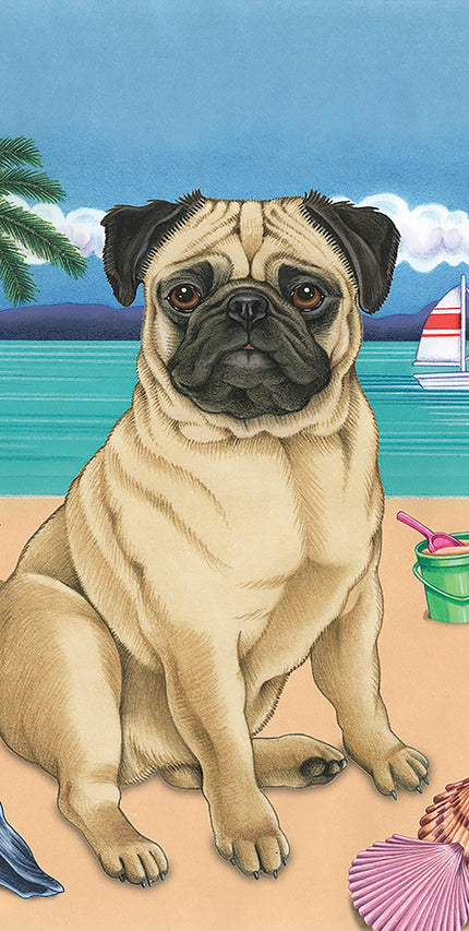 Pug Fawn Bath Beach Towel