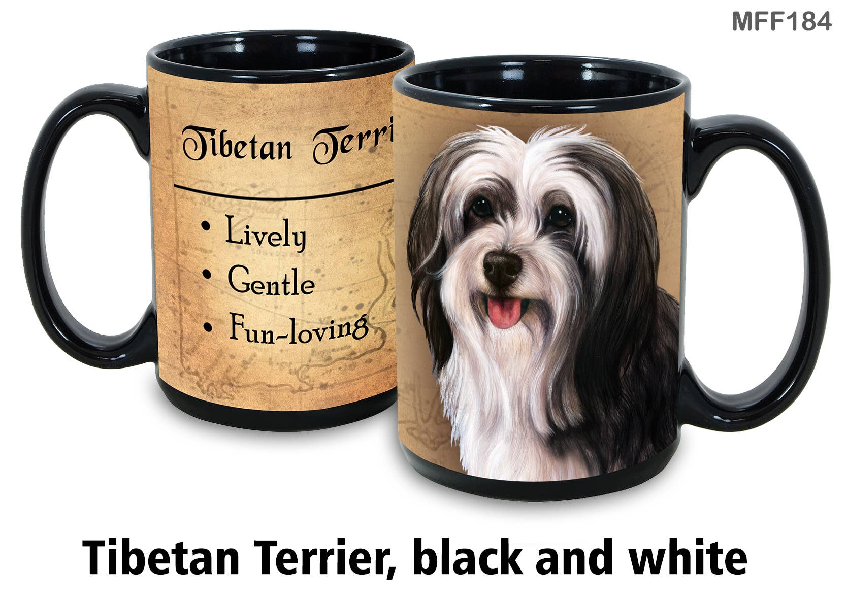 Tibetan Terrier Black/White Coffee Mug Cup