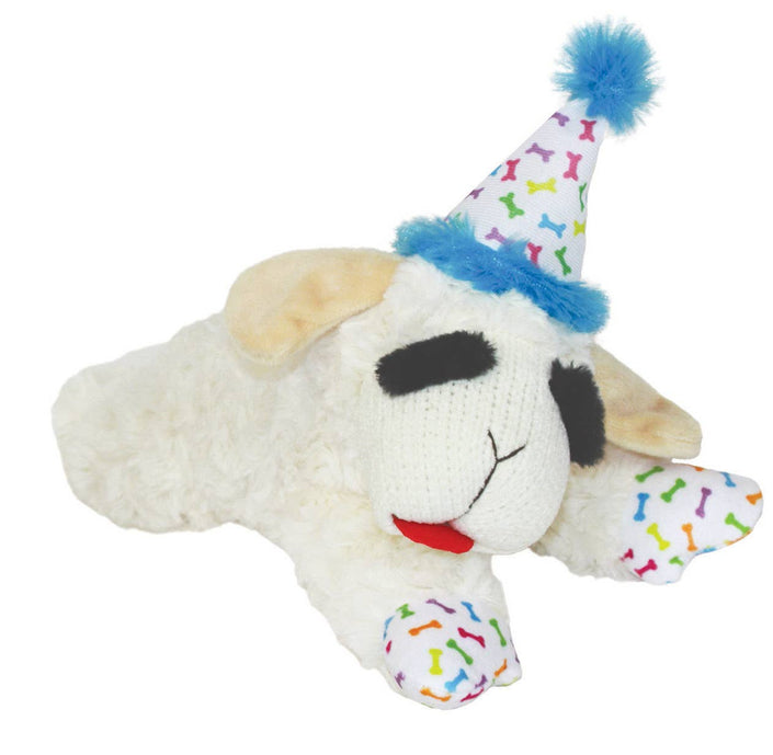 Multipet Lamb Chop w/ Birthday Hat Plush Dog Toy Blue 10.5