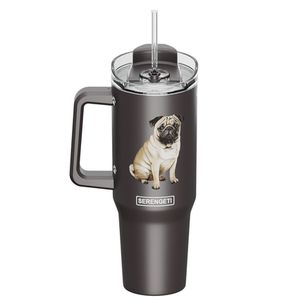 Pug 40 oz Tumbler with Handle and Straw Lid