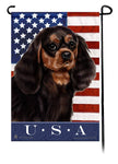 This Cavalier Black & Tan USA American Garden Flag is a testament to the beauty of your favorite breed and the American Flag