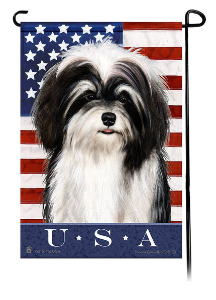 This Havanese Black & White USA American Garden Flag is a testament to the beauty of your favorite breed and the American Flag.