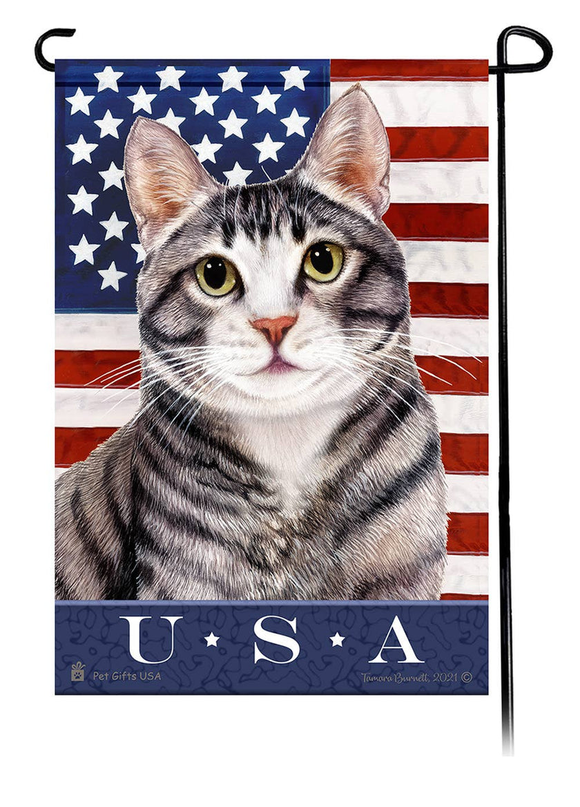 This Tuxedo Silver & White USA American Garden Flag is a testament to the beauty of your favorite breed and the American Flag.