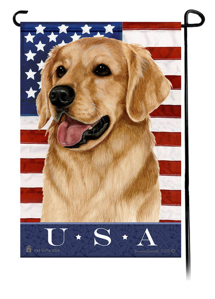 This Golden Retriever USA American Garden Flag is a testament to the beauty of your favorite breed and the American Flag.