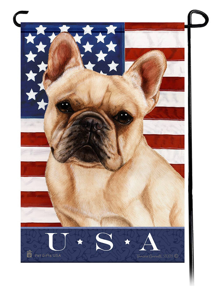 This French Bulldog Cream USA American Garden Flag is a testament to the beauty of your favorite breed and the American Flag.