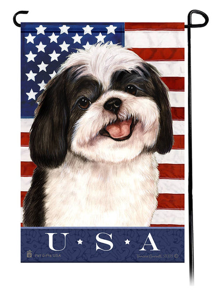 This Shih Tzu Black & White USA American Garden Flag is a testament to the beauty of your favorite breed and the American Flag. 