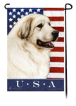 This Great Pyrenees USA American Garden Flag is a testament to the beauty of your favorite breed and the American Flag.