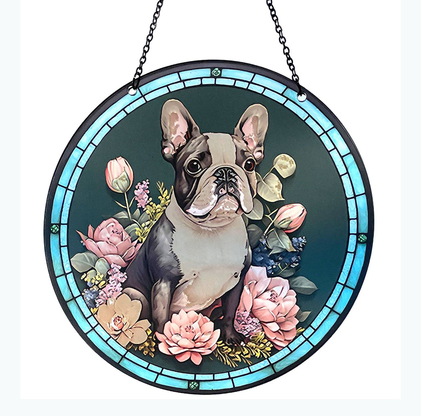 French Bulldog with roses  Suncatcher