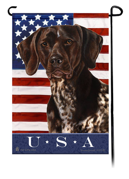 This German Shorthaired Pointer USA American Garden Flag is a testament to the beauty of your favorite breed and the American Flag.