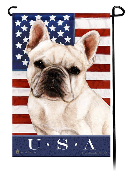 This French Bulldog White USA American Garden Flag is a testament to the beauty of your favorite breed and the American Flag.