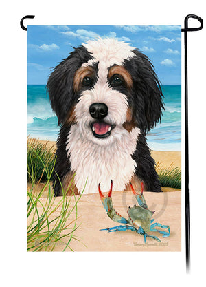 This Bernedoodle Tricolored Garden Flag is a testament to the beauty of your favorite breed and the American Flag.