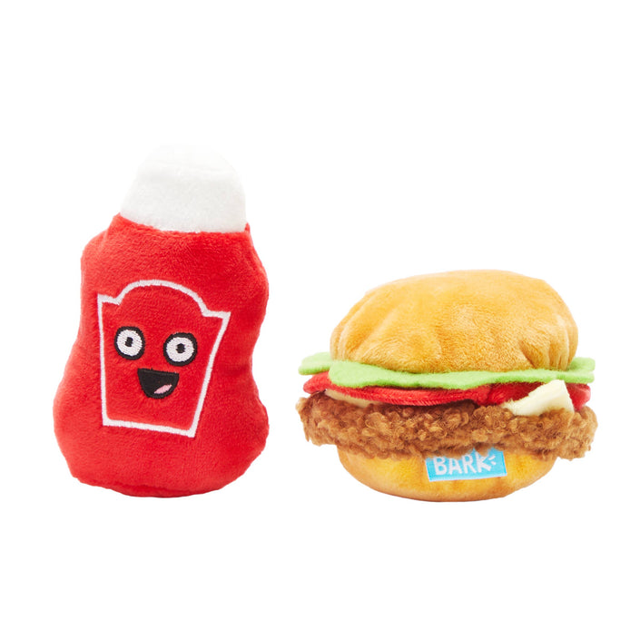 BARK Cookout Burger and Ketchup Plush Dog Toy