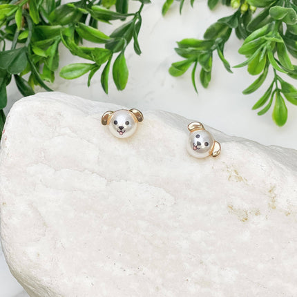 Dog Pearl Stud Earrings - Silver