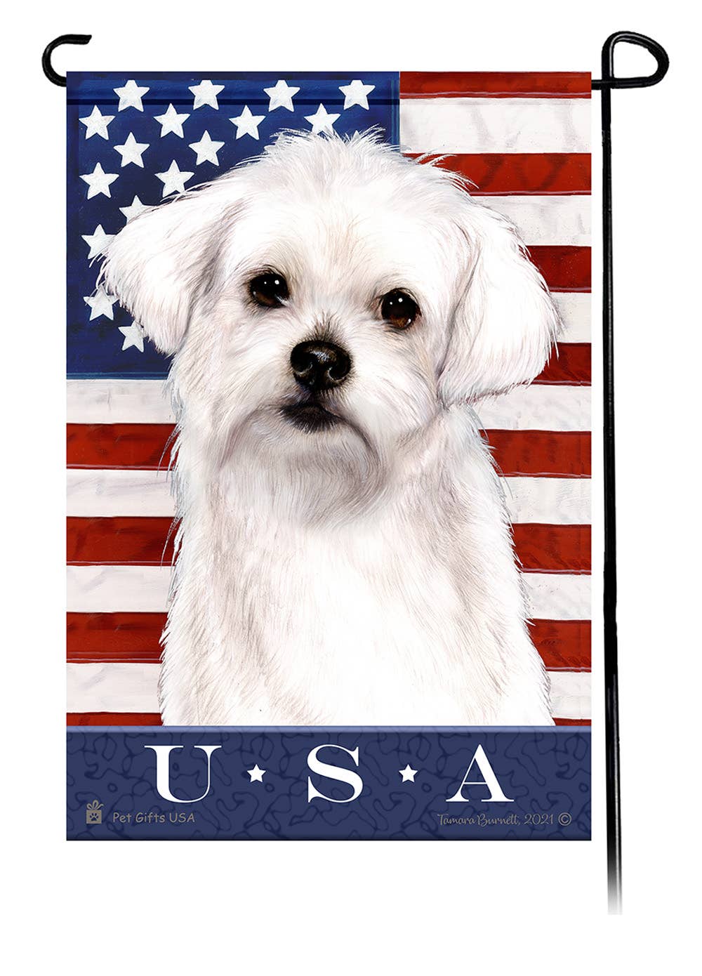 This Maltese Puppy Cut USA American Garden Flag is a testament to the beauty of your favorite breed and the American Flag. 