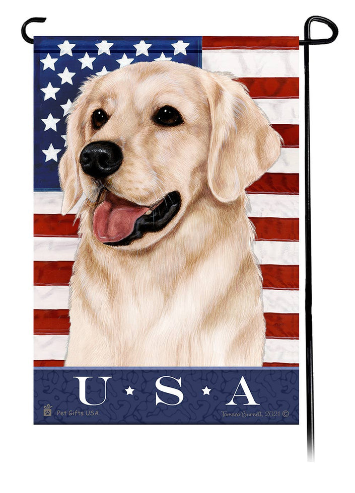 This Golden Retriever White USA American Garden Flag is a testament to the beauty of your favorite breed and the American Flag