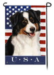 This Australian Shepherd Black Tri USA American Garden Flag is a testament to the beauty of your favorite breed and the American Flag. 