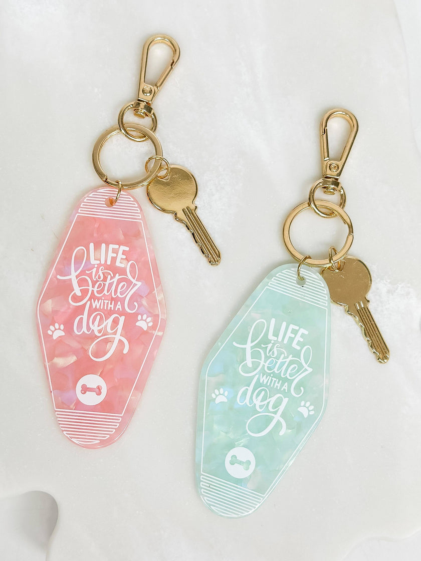 Life Is Better With A Dog Retro Motel Keychain