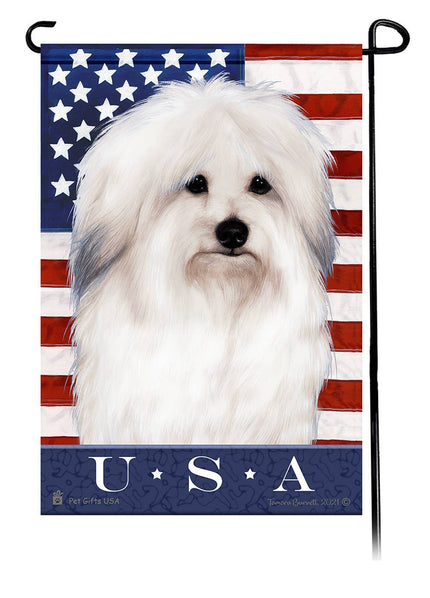 This Coton De Tulear USA American Garden Flag is a testament to the beauty of your favorite breed and the American Flag.