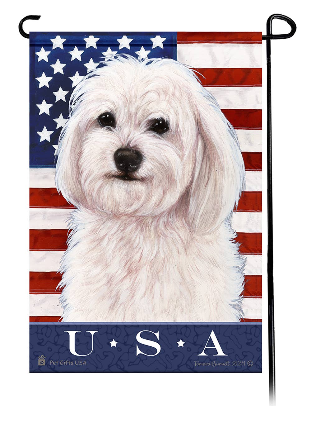 This Havanese White USA American Garden Flag is a testament to the beauty of your favorite breed and the American Flag. 