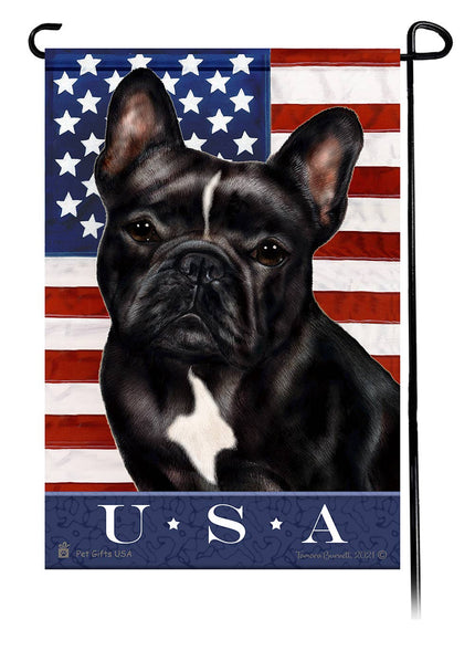 This French Bulldog Black & White USA American Garden Flag is a testament to the beauty of your favorite breed and the American Flag.