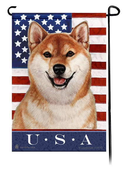 This Shiba Inu Red & White USA American Garden Flag is a testament to the beauty of your favorite breed and the American Flag.