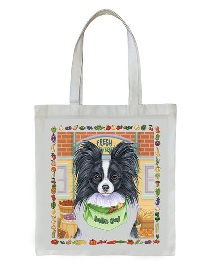 Papillon Black/White -   Dog Breed Tote Bag