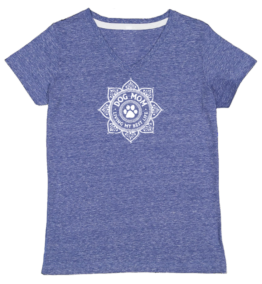 Dog Mom Lotus Medallion V Neck Tee T-Shirt
