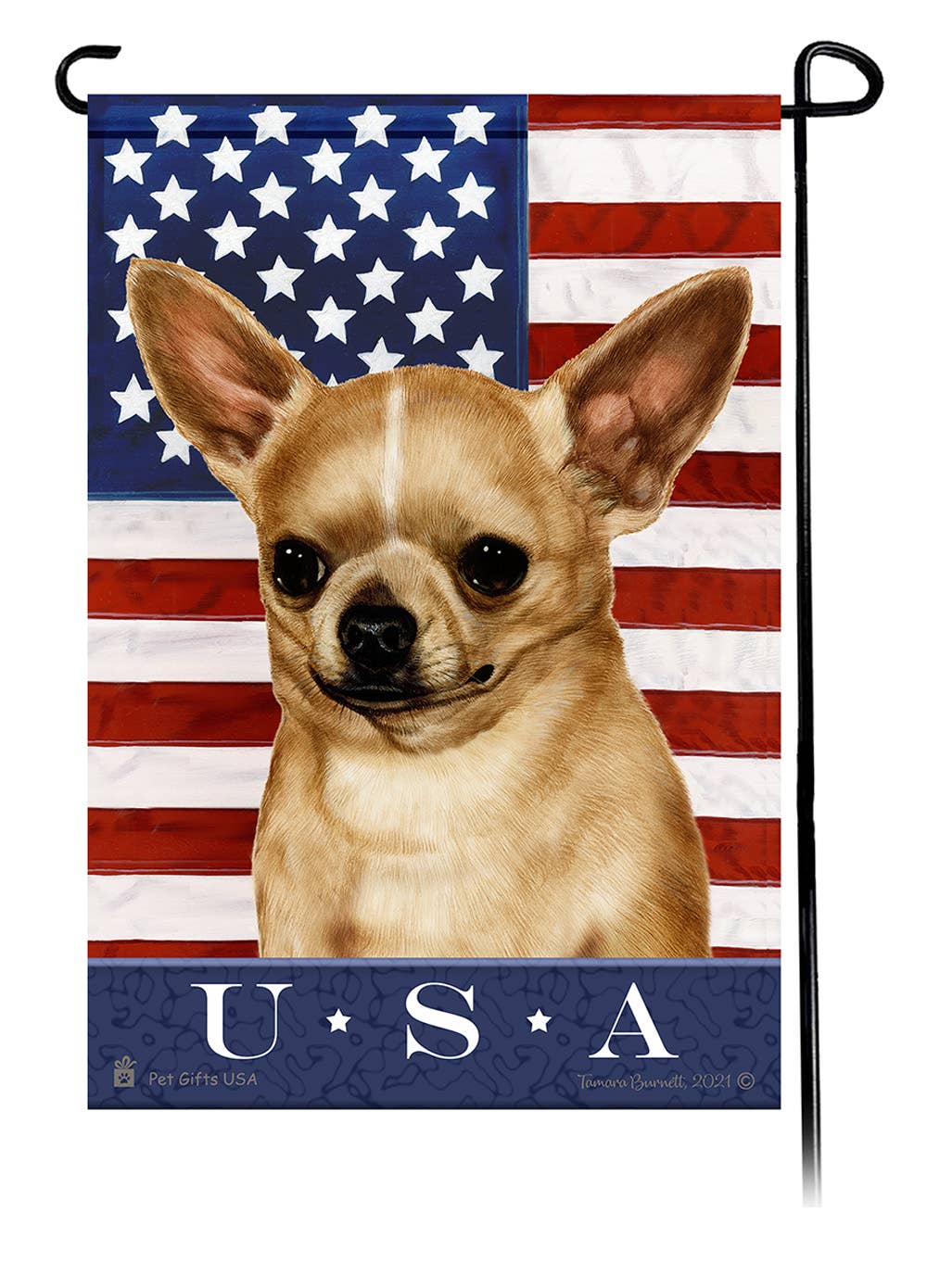 This Chihuahua Fawn USA American Garden Flag is a testament to the beauty of your favorite breed and the American Flag.